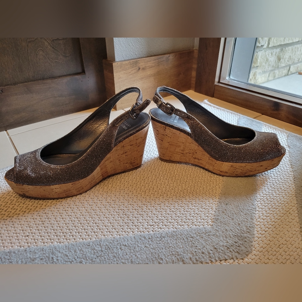 Stuart Weitzman Women's Riveria Wedge Sandals platform - Gold 8N - Picture 4 of 15
